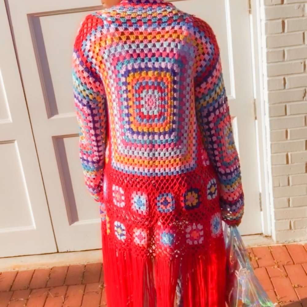 Colorful Crochet Duster(Red)